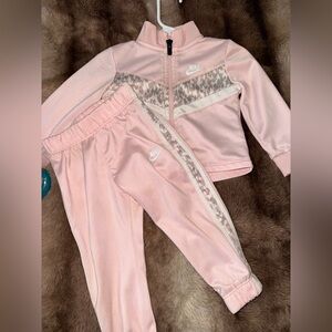 Nike Girls Light Pink Track Jacket & Joggers Set with Patterned Trim